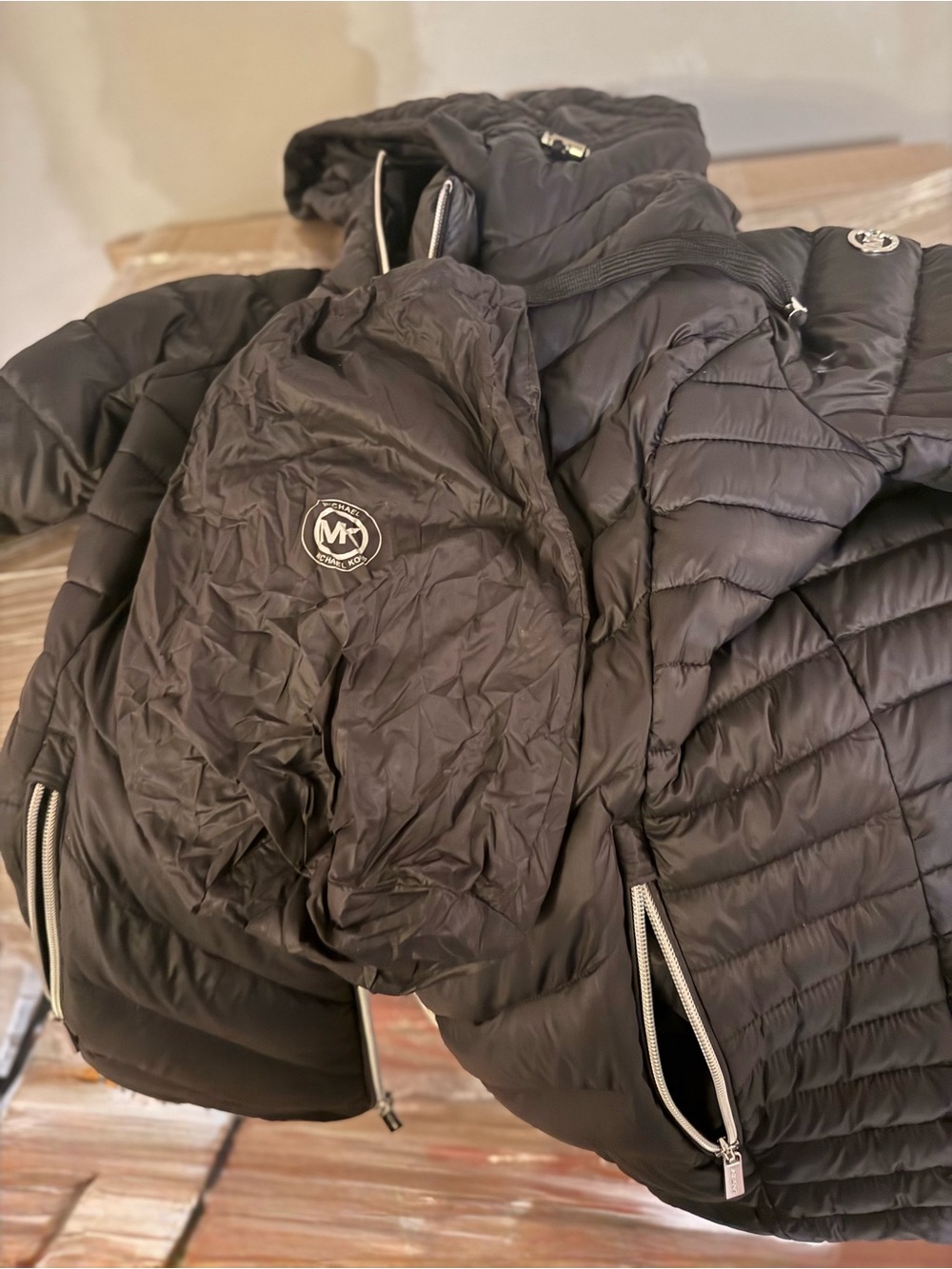 Michael Kors Black Quilted Hooded Puffer Jacket - Picture 3 of 3
